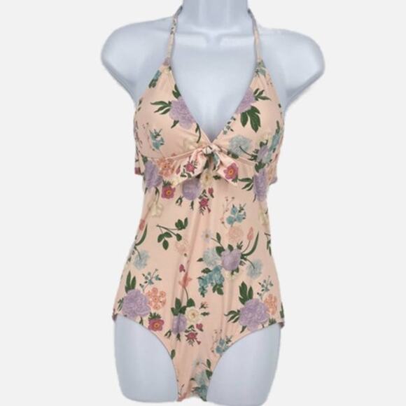Swimsuit Vintage Style Classic Halter One Piece in Blush Floral Print Size S - Picture 1 of 9